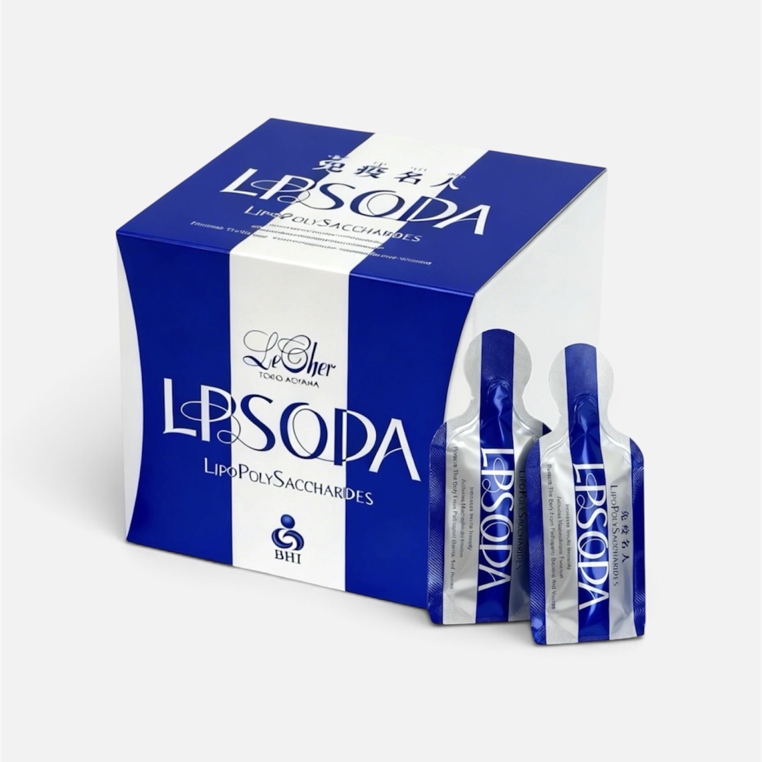 免疫名人 LPSODA 藍白色盒裝與條裝產品